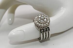 Vintage Silver Tone Rhinestone Statement Ring Size 7.5 Sparkling Cocktail